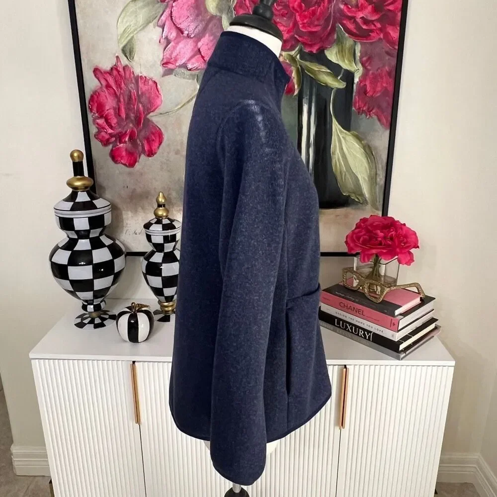 FIGS Women's Fleece On-Shift Full Zip Sweater-Knit Jacket Heather Blue Medium